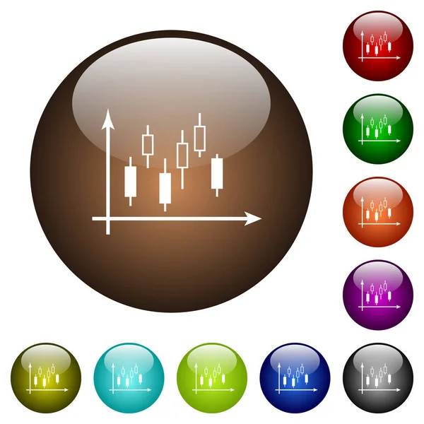 Gráfico Velas Con Ejes Iconos Blancos Botones Redondos Cristal Múltiples — Archivo Imágenes Vectoriales