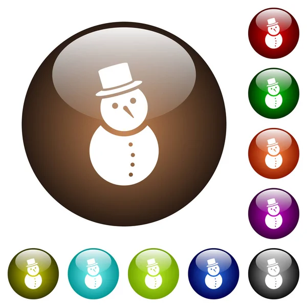 Snowman White Icons Glass Buttons Multiple Colors — Stock Vector