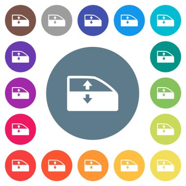 Araba elektrikli pencereler düz beyaz simgeler yuvarlak renkli arkaplanlar. 17 arkaplan renk varyasyonu dahil.