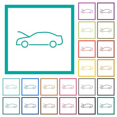 Arabanın kaputu açık gösterge paneli daire şeklindeki düz renk simgeleri. 12 bonus simgesi dahil.