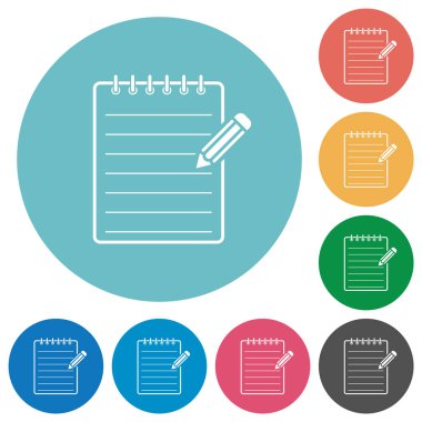 Yuvarlak renk arkaplan üzerinde düz beyaz simgeleri olan sarmal not defteri