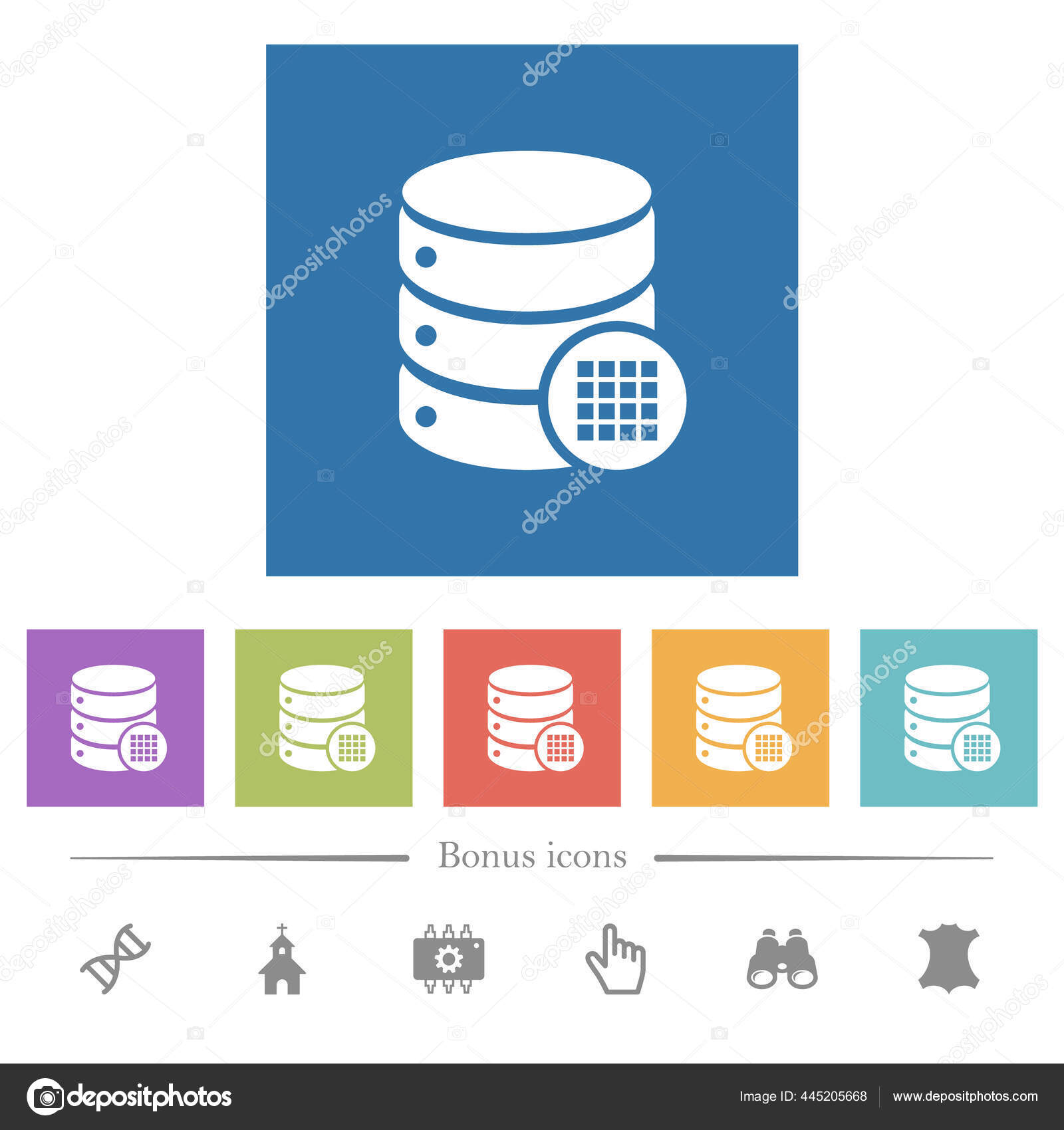 Database Table Cells Flat White Icons Square Backgrounds Bonus Icons ...
