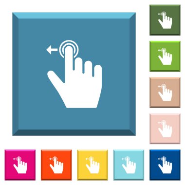 Sağ el, kenarlı kare düğmeleri üzerinde çeşitli moda renklerde beyaz jest simgeleri kaydırabilir