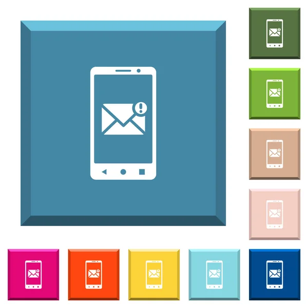 Smartphone Mensajes Entrantes Iconos Blancos Botones Cuadrados Con Bordes Varios — Vector de stock