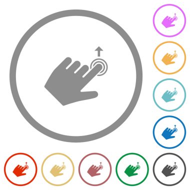 Sol el, beyaz arkaplanda yuvarlak çizgiler halinde düz renk simgelerini yukarı kaydırır