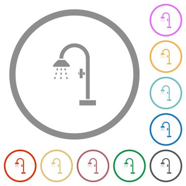 Düz renk simgelerini beyaz arkaplanda yuvarlak hatlarla duş al