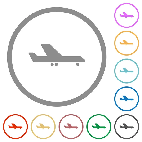 Airplane Flat Color Icons Outlines White Background — Stock Vector