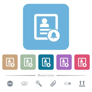 Renkli yuvarlak kare arkaplan üzerindeki beyaz düz simgelerle temas kurun. 6 bonus simgesi dahil