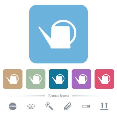 Renkli yuvarlak kare arka planlarda beyaz düz simgeler. 6 bonus simgesi dahil