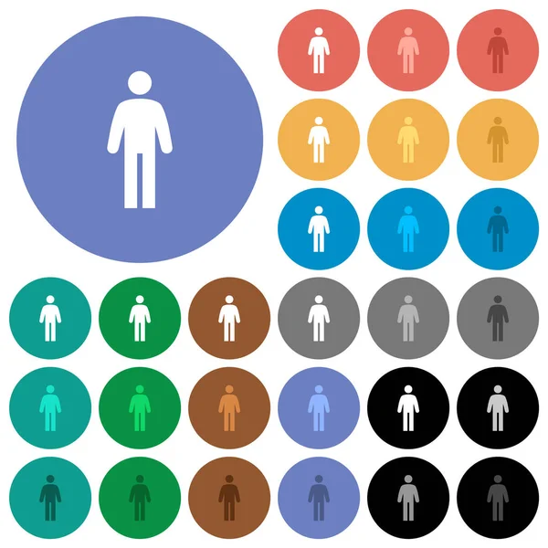 Homme Debout Multicolore Icônes Plates Sur Des Fonds Ronds Inclus — Image vectorielle