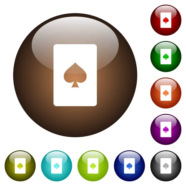 Spades Κάρτα Σύμβολο Λευκό Εικονίδια Στρογγυλά Κουμπιά Από Γυαλί Πολλά — Διανυσματικό Αρχείο
