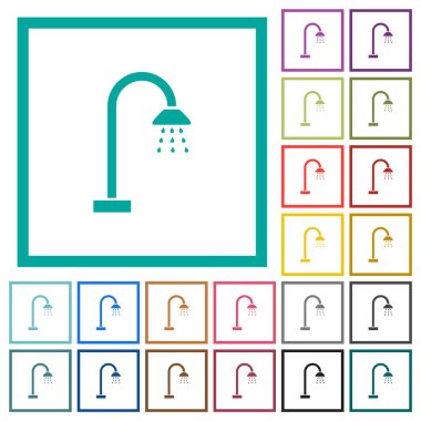 Beyaz arkaplanda çeyrek çerçeveli düz renk simgeleri duş al