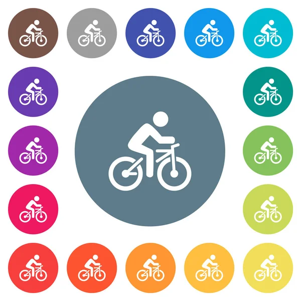 Bicicleta Con Iconos Planos Color Blanco Sobre Fondos Redondos Variaciones — Vector de stock