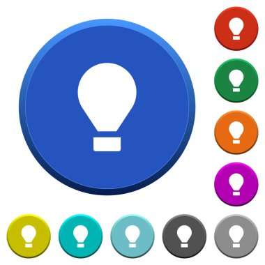 Hava balonu yuvarlak renkli eğimli düğmeler pürüzsüz yüzeyler ve düz beyaz simgeler