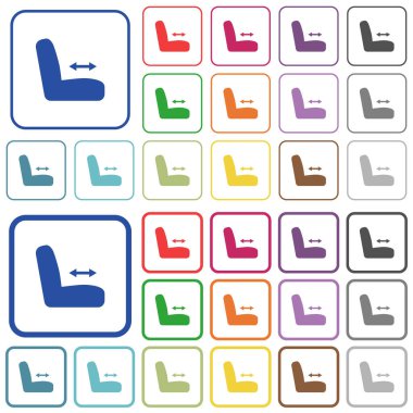 Yuvarlak kare çerçeveli araç koltuğu ayarlama renk düz simgeleri. İnce ve kalın versiyonlar dahil.