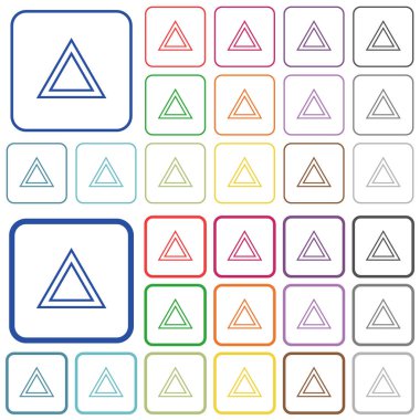Yuvarlak kare çerçeveli trafik üçgeni renk düz simgeleri. İnce ve kalın versiyonlar dahil.