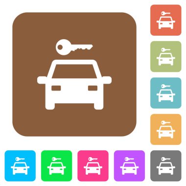 Yuvarlak kare renkli renkli araba kiralama ikonları.
