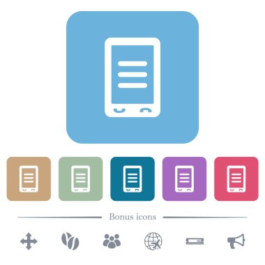 Renkli yuvarlak kare arkaplan üzerinde beyaz düz simge seçenekleri. 6 bonus simgesi dahil