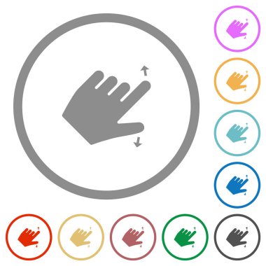 Sol el açık jest düz renk simgeleri beyaz arkaplanda yuvarlak ana hatlar