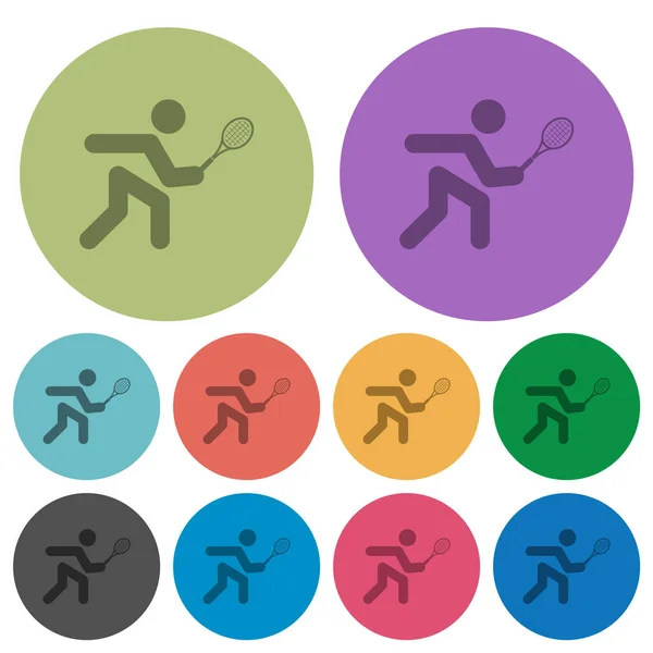 Joueur Tennis Icônes Plates Foncées Sur Fond Rond Couleur — Image vectorielle