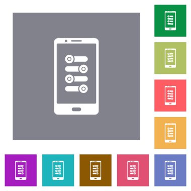 Basit renk kare arkaplan üzerindeki mobil ince ayar düz simgeleri