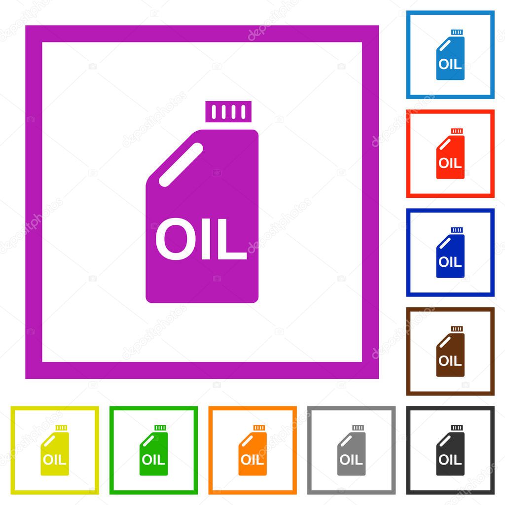 Oil canister flat color icons in square frames on white background