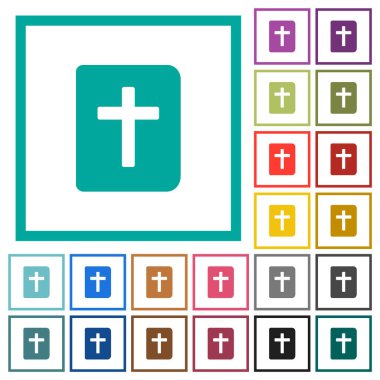 Kutsal İncil düz renk simgeleri beyaz zemin üzerinde kadranlı çerçeveler