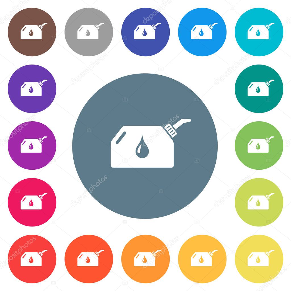 Oiler flat white icons on round color backgrounds. 17 background color variations are included.