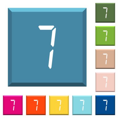 Kenarlı kare düğmelerde çeşitli moda renklerde yedi doğru parçasının yedi numaralı beyaz simgesi