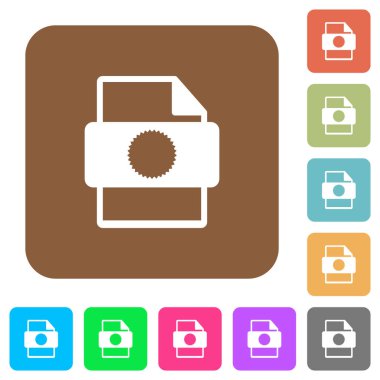 Yuvarlatılmış kare canlı renkli arka planlar üzerinde dosya düz simgeler sertifika.