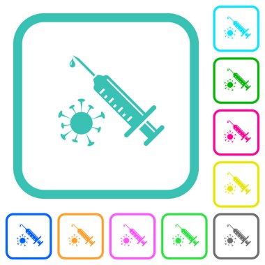 Beyaz arkaplanda eğimli sınırlarda viral enjeksiyon önleyici renkli düz simgeler