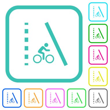 Beyaz arkaplan üzerinde eğri kenarlıklarda bisiklet yolu canlı düz simgeler