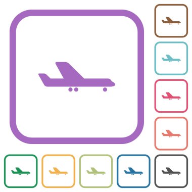 Uçak basit simgeler renkli kare kare beyaz arka plan üzerinde yuvarlak
