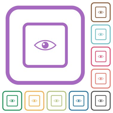 Beyaz arkaplanda renkli yuvarlak kare çerçevelerde basit simgeleri önizle