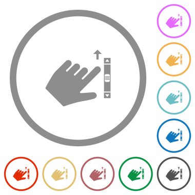 Sol elle hareket düz renk simgeleri yukarı kaydırın beyaz arkaplan üzerinde yuvarlak ana hatlar