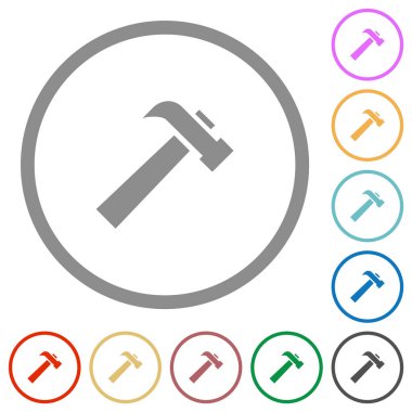 Beyaz arkaplanda yuvarlak hatlı eski çekiç düz renk simgeleri