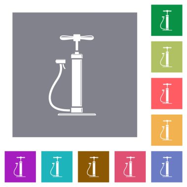 Basit renk kare arkaplanlarında parlak düz simgelere sahip hava pompası