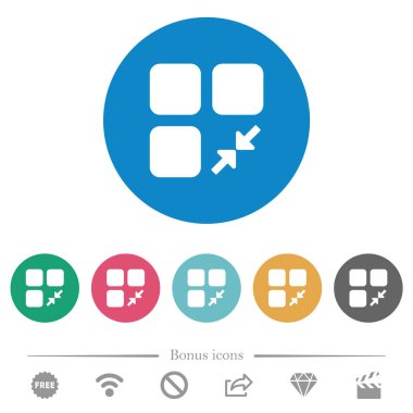 Yuvarlak renkli arkaplanlarda düz beyaz simgeleri azalt. 6 bonus simgesi dahil.