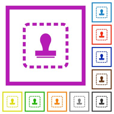 Filigran düz renk simgelerini beyaz arkaplana kare çerçevelere yerleştir