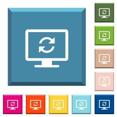 Kenarlı kare düğmelerdeki beyaz simgeleri çeşitli moda renklerde tazele