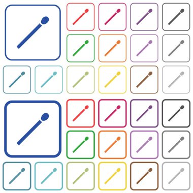 Yuvarlak kare çerçeveli kibrit çöpü renkli düz simgeler. İnce ve kalın versiyonlar dahil.