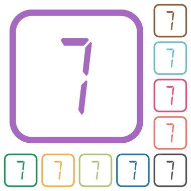 Yedi doğru parçasının yedinci dijital numarası beyaz arkaplanda renkli yuvarlak kare çerçeveli basit simgeler