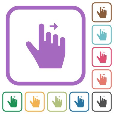 Sağ el, sağ hareketi beyaz arkaplan üzerinde renkli yuvarlak kare çerçeveler basit simgeler