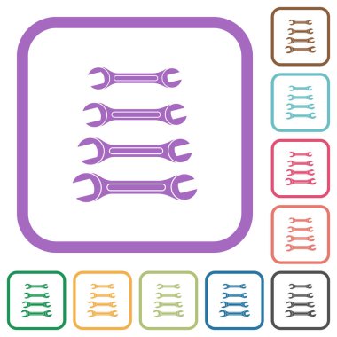 Anahtarlar kümesi beyaz arkaplan üzerinde renkli yuvarlak kare çerçeveler basit simgeler