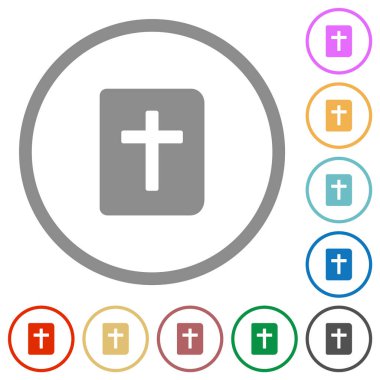 Kutsal İncil düz renk simgeleri beyaz arkaplanda yuvarlak ana hatlarda