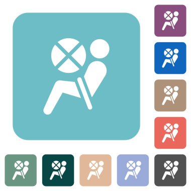 Renkli yuvarlak kare arkaplan üzerinde beyaz düz simge hava yastığı göstergesi pasifleştirildi