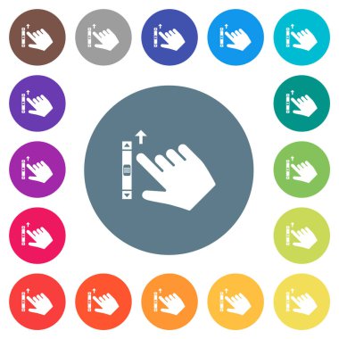 Sağ el, yuvarlak renkli arka planda düz beyaz simgeleri yukarı kaydırıyor. 17 arkaplan renk varyasyonu dahil.