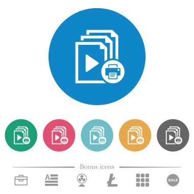 Çalma listesi düz beyaz simgeleri yuvarlak renk arkaplanlarına yazdır. 6 bonus simgesi dahil.