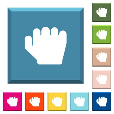 Kenarlı kare düğmelerde çeşitli moda renklerde jest beyaz simgeleri tut