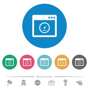 Uygulama hızı düz beyaz simgeler yuvarlak renk arkaplan üzerinde. 6 bonus simgesi dahil.